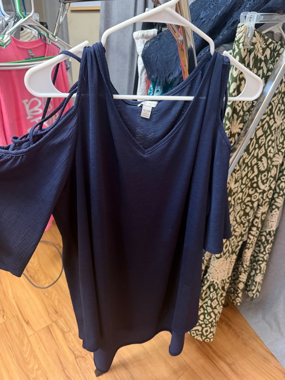 Cato Navy Cold-Shoulder V-Neck Tunic